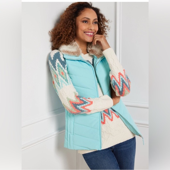 Talbots NWT Faux Fur Collar Down Puffer Vest - Picture 1 of 12